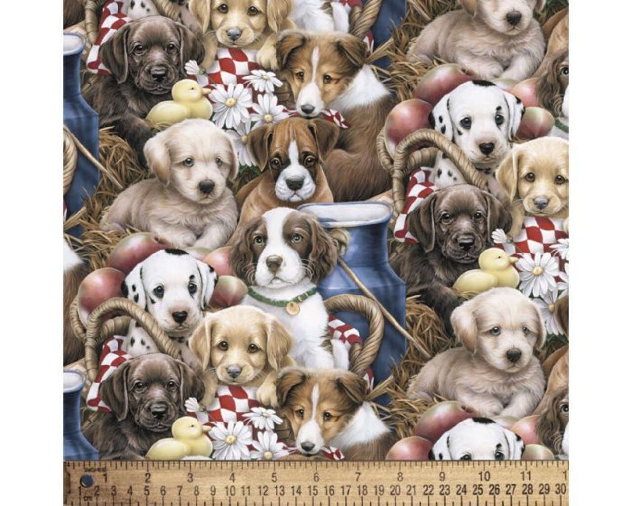 Puppies Chicks and Flowers Cotton Fabric | By the Yard | Sewing and Crafting | 44 inches wide